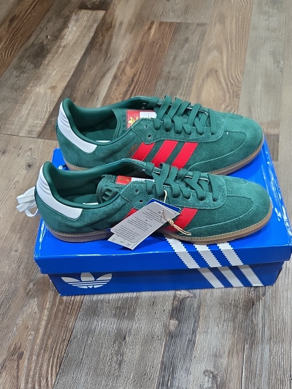 Adidas Samba OG Green Suede Sneakers with Red Stripes Men's